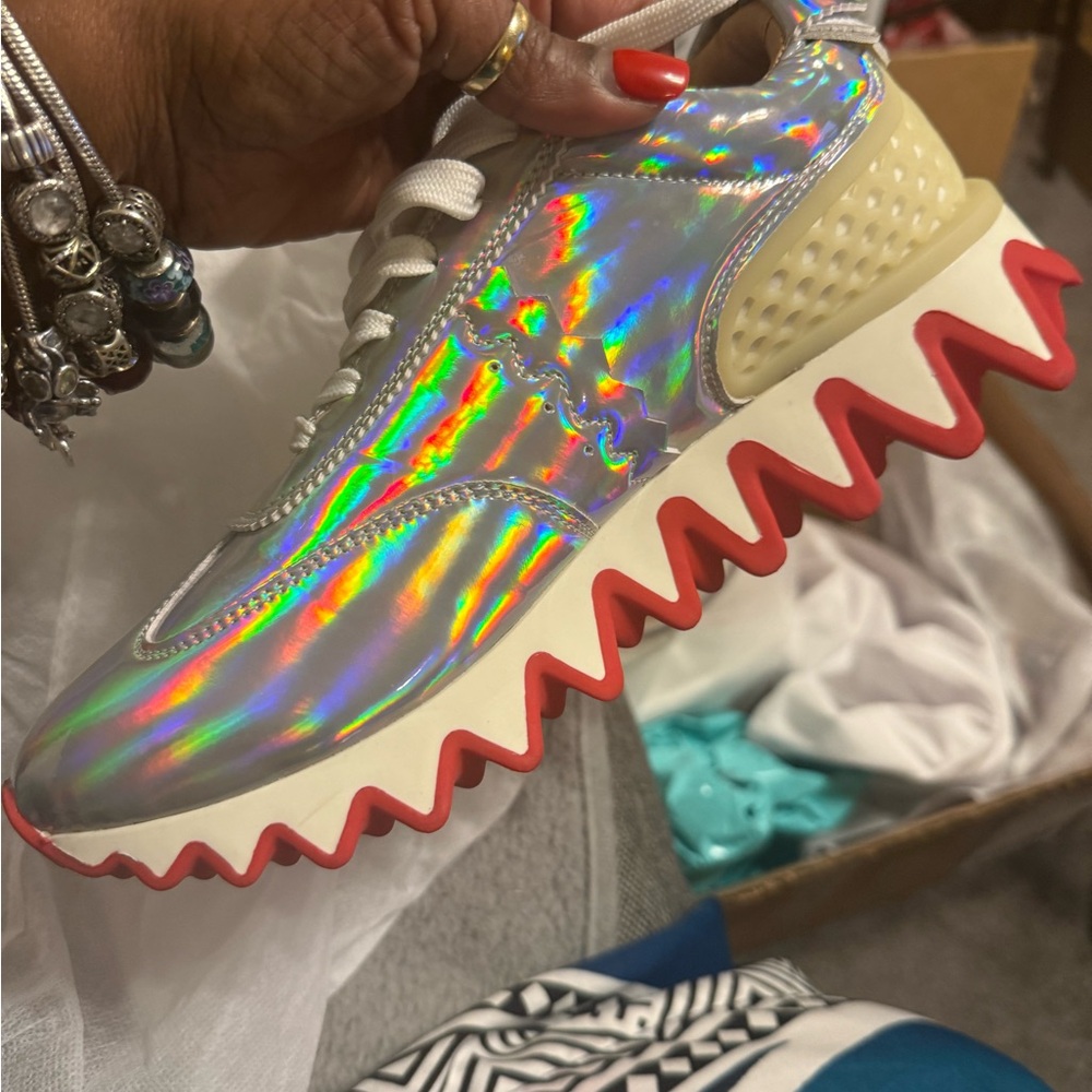 Christian Louboutin Iridescent Sneakers with Red Soles